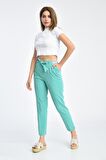 Bağcıklı Belden Lastikli Turkuaz Kadın Pantolon