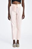 Bağcıklı Belden Lastikli Çizgili Pudra Kadın Pantolon
