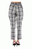 Belden Lastikli Gri Çizgili Ekose Bilek Kadın Pantolon
