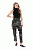 Belden Lastikli Siyah Çizgili Ekose Bilek Kadın Pantolon