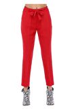 Kuşaklı Kırmızı Bilek Kadın Pantolon