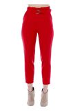 Yüksek Bel Tokalı Kırmızı Bilek Kadın Pantolon