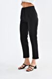 Yüksel Bel Pileli Dar Paça Siyah Kadın Pantolon