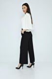 Geniş Paça Kemerli Siyah Kadın Pantolon