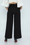 Geniş Paça Kemerli Siyah Kadın Pantolon