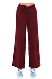 Kuşaklı Bol Paça Bordo Kadın Pantolon