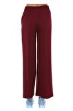 Kuşaklı Bol Paça Bordo Kadın Pantolon