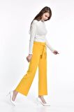 Kuşaklı Bol Paça Sarı Kadın Pantolon