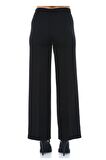 Kuşaklı Bol Paça Siyah Kadın Pantolon