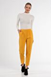 Belden Lastikli Sarı Bilek Kadın Pantolon