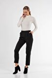 Belden Lastikli Siyah Bilek Kadın Pantolon