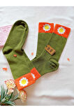 2 ÇİFT PAPATYA PAMUKLU KOKULU KADIN ÇORAP YUMUŞAK DİKİŞSİZ YEŞİL KAHVE SOKET 36 40
