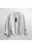 Live it Up Deseni Baskılı Bisiklet Yaka Sweatshirt Kalın Kumaş 3 İplik