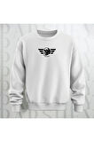 Kuru Kafa Deseni Baskılı Bisiklet Yaka Sweatshirt Kalın Kumaş 3 İplik
