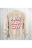 NYC Brooklyn Kalın Kumaş 3 İplik Şardonlu Baskılı Unisex Bisiklet Yaka Sweatshirt