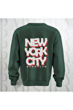 NYC Brooklyn Kalın Kumaş 3 İplik Şardonlu Baskılı Unisex Bisiklet Yaka Sweatshirt