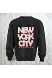 NYC Brooklyn Kalın Kumaş 3 İplik Şardonlu Baskılı Unisex Bisiklet Yaka Sweatshirt