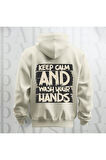 Keep Calm Baskılı Kapüşonlu Sweatshirt Hoodie Yünlü Kalın Kumaş 3 İplik Şardonlu