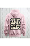 Keep Calm Baskılı Kapüşonlu Sweatshirt Hoodie Yünlü Kalın Kumaş 3 İplik Şardonlu
