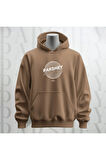 Dünya Deseni Baskılı Kapüşonlu Sweatshirt Hoodie Yünlü Kalın Kumaş 3 İplik Şardonlu