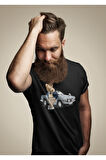 LUNAVISTA Oversize Dragon Baskılı Siyah Tshirt OVRSZTSHRT12