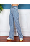 2020 Kadın Likrasız Palazzo Jeans Kot Denim Pantolon