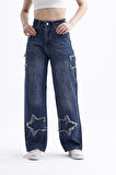 2424 Kadın Yıldız Detaylı Baggy Jeans Kot Denim Pantolon