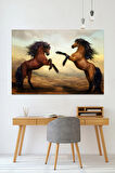 Şaha Kalkmış Çift Asil At Hayvan Sanatsal Dekoratif Kanvas Tablo (8 Farklı Ölçü)