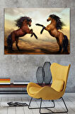 Şaha Kalkmış Çift Asil At Hayvan Sanatsal Dekoratif Kanvas Tablo (8 Farklı Ölçü)