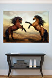Şaha Kalkmış Çift Asil At Hayvan Sanatsal Dekoratif Kanvas Tablo (8 Farklı Ölçü)