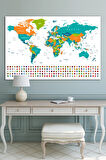 Dünya Haritası Ve Bayrakları World Map Dekoratif Kanvas Tablo (7 Farklı Ölçü)