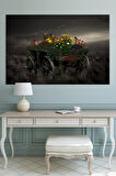 At Arabası Çiçekler Sanatsal Dekoratif Kanvas Tablo