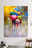 Yağmurda Yürüyüş Renkli Şemsiyeler Dekoratif Kanvas Tablo