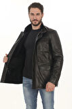 Erkek Kışlık Derimont Tarz Erkek Hakiki Kuzu Derisi Mont Kürklü Siyah Deri Ceket
