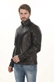 Erkek Biker Ruhuna Uygun Slim Fit Derimont Erkek Hakiki Kuzu Derisi Mont Siyah Fermuarlı Ceket