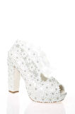 Kadın Moda Beyaz Sedef Inci Taş Işlemeli Gelin Ayakkabı Topuklu Düğün Nişan Gece Abiye Ayakkabı