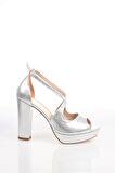 Kadın Moda Şık Gümüş Sultan Topuklu Zarif Tasarım Yüksek Topuk Düğün Nişan Gece Abiye Ayakkabı