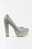 Kadın Moda Sultan Çift Renk Taşlı Klasik Topuklu Platformlu Düğün Nişan Gece Abiye Ayakkabı