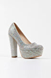 Kadın Moda Sultan Çift Renk Taşlı Klasik Topuklu Platformlu Düğün Nişan Gece Abiye Ayakkabı