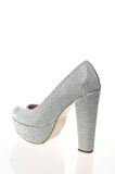 Kadın Moda Şık Gümüş Sultan Full Taş Topuklu Zarif Tasarım Düğün Nişan Gece Abiye Ayakkabı