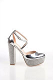 Kadın Moda Şık Gümüş Ayna Taşlı Topuklu Zarif Tasarım Düğün Nişan Gece Abiye Ayakkabı