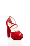 Kadın Moda Şık Kırmızı Süet Topuklu Zarif Tasarım Yüksek Topuk Düğün Nişan Gece Abiye Ayakkabı