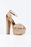 Kadın Moda Ayna Full Inci Taşlı Çapraz Klasik Topuklu Platformlu Düğün Nişan Gece Abiye Ayakkabı