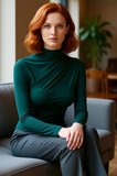 Kadın Kahverengi Büzgülü Dik Yaka Crop Kesim Uzun Kollu Smart Basic Örme Bluz Kışlık Kullanım İçin