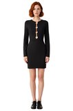 Kadın Bodycon Kokteyl Elbise Aksesuar Detaylı Uzun Kollu Mini Dokuma Stiliyle Şık Ve Modern Görünüm