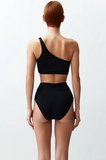 Kadın Bikini Takımı Tek Omuz Üst Kolsuz Yüksek Bel Hipster Alt Balensiz Düz Renk Örme Kumaş Regular