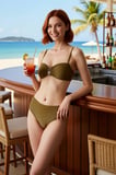 Kadın Bikini Takımı Ayarlanabilir Askılı Kaplı Yüksek Bel Simli Örme Balensiz Aksesuarlı Regular