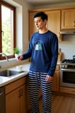 Erkek Yılbaşı Temalı Bisiklet Yaka Pijama Takımı Fonksiyonel Dayanıklı Kaliteli Konforlu Şık