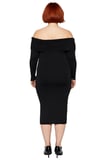 Kadın Bodycon Kesim Carmen Yaka Düz Uzun Kollu Triko Midi Elbise Kış Aylarının Şık Ve Rahat Gündüz