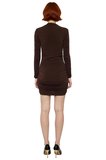 Kadın Kahverengi Bodycon Uzun Kollu Büzgülü Mini Elbise Şık Gece Kombinleri İçin İdeal Bir Seçim.